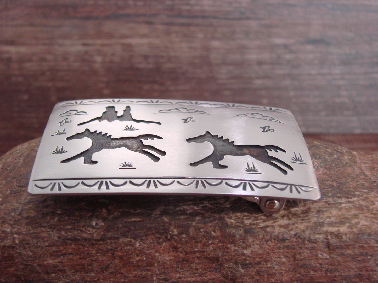 Native American Sterling Silver Horse Belt Buckle by Begay