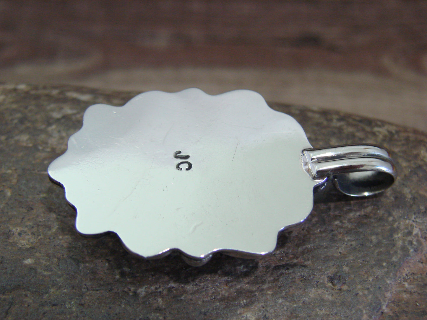 Native American Nickel Silver & Coral Pendant - Cleveland