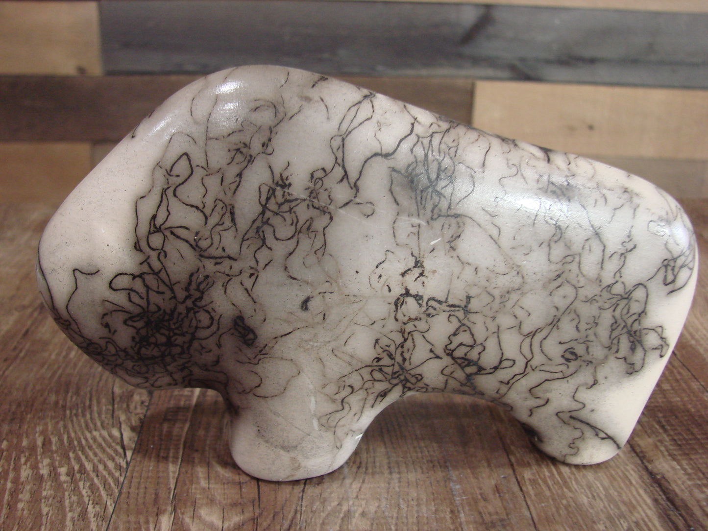 Native American Navajo Pottery Horse Hair Buffalo Sculpture by Vail