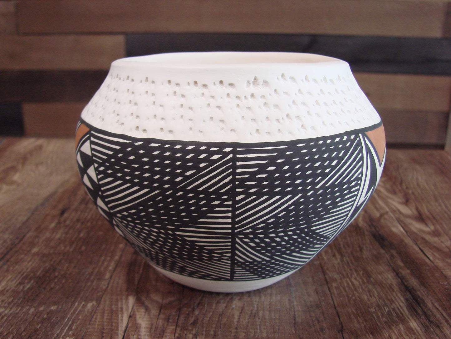 Native American Acoma Fine Line Hand Painted Pottery by B. Garcia