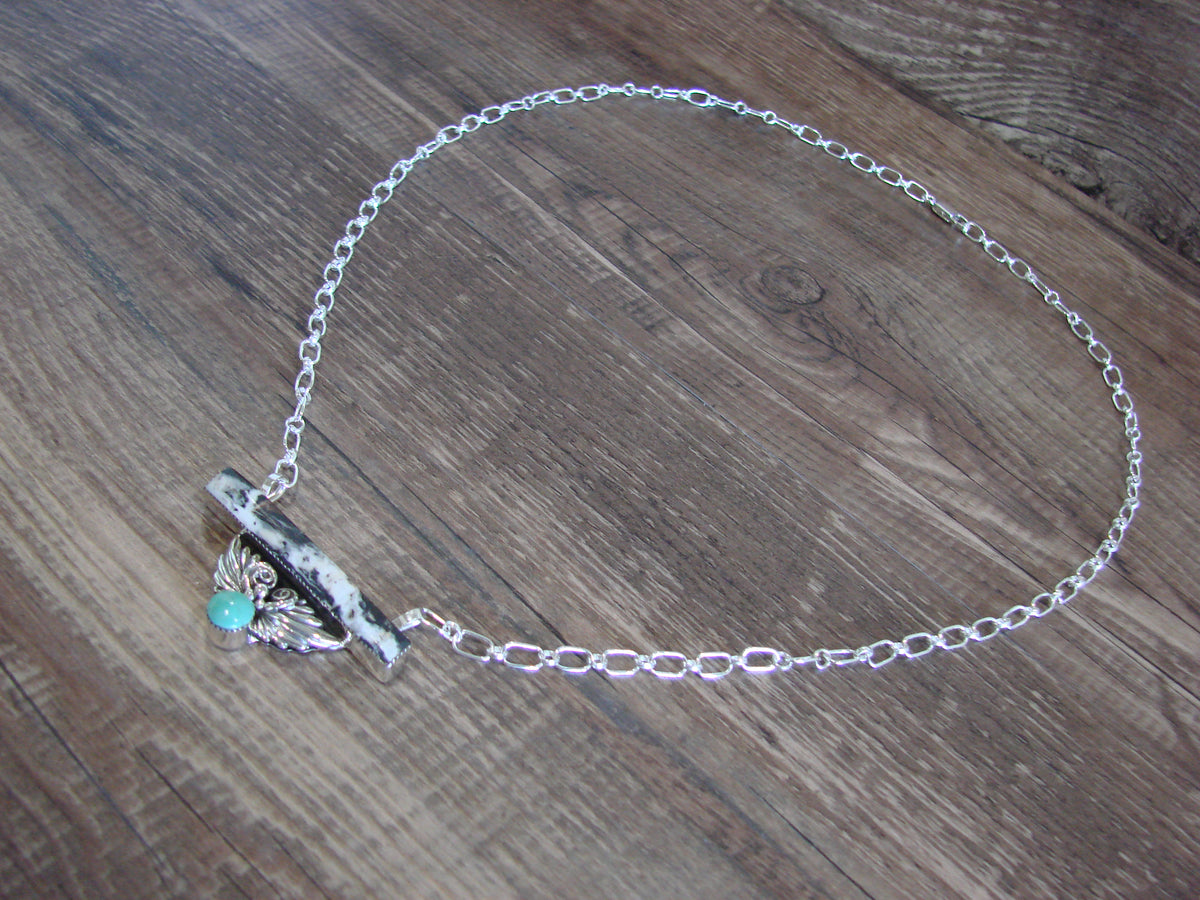 Native American Sterling Silver & White Buffalo Turquoise Link Necklace - Jack