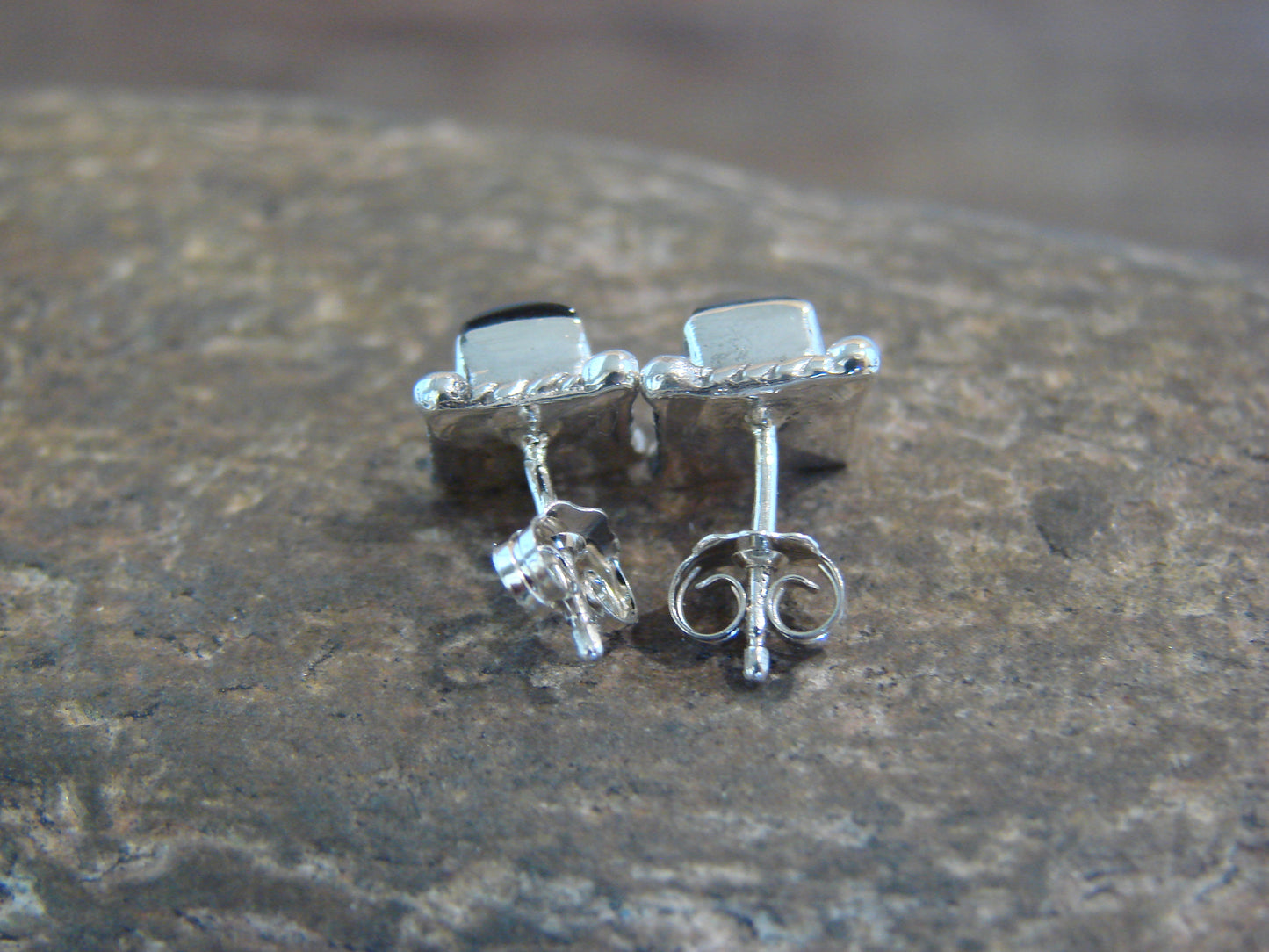 Native American Sterling Silver & Onyx Square Stud Post Earrings - Jack