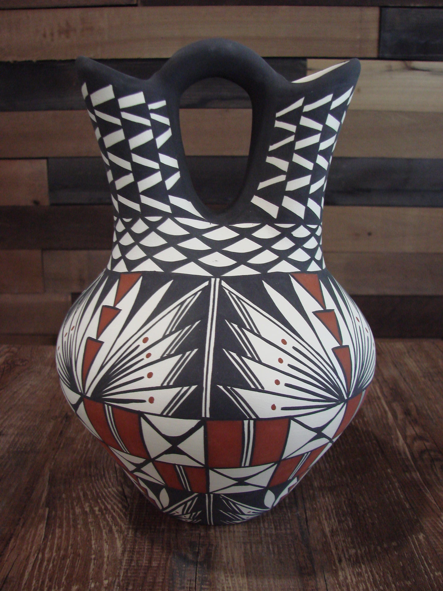 Native American Fine Line Hand Painted Wedding Vase by M. Lukee