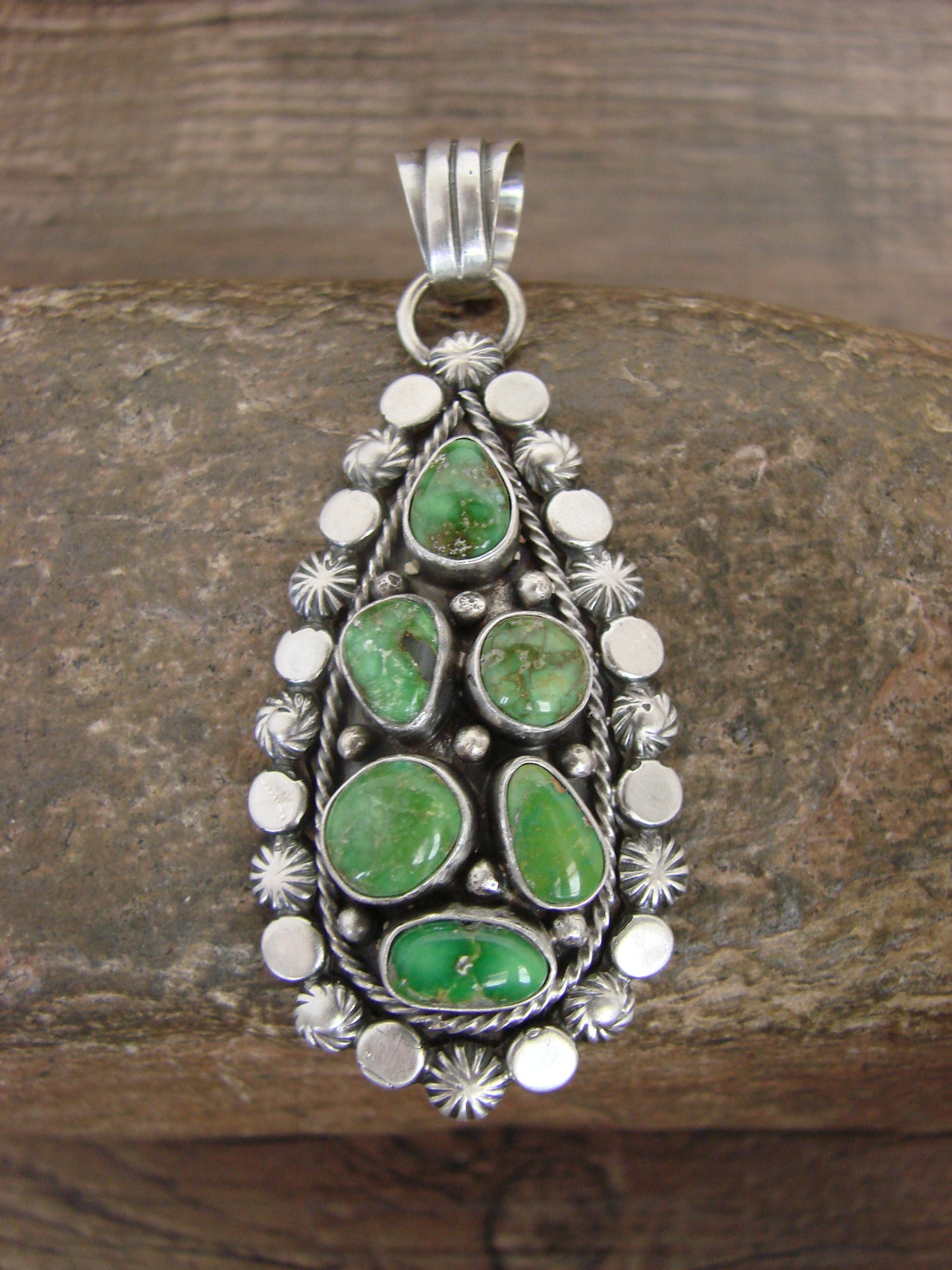 Native American Sterling Silver & Sonoran Turquoise Cluster Pendant by Gordon