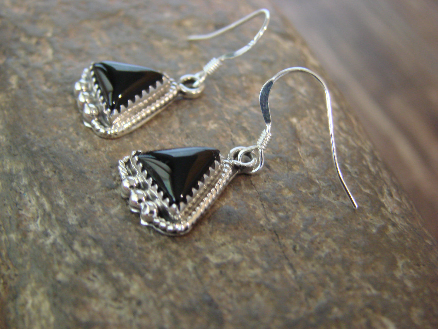 Native American Indian Sterling Silver & Onyx Dangle Earrings by McCarthy