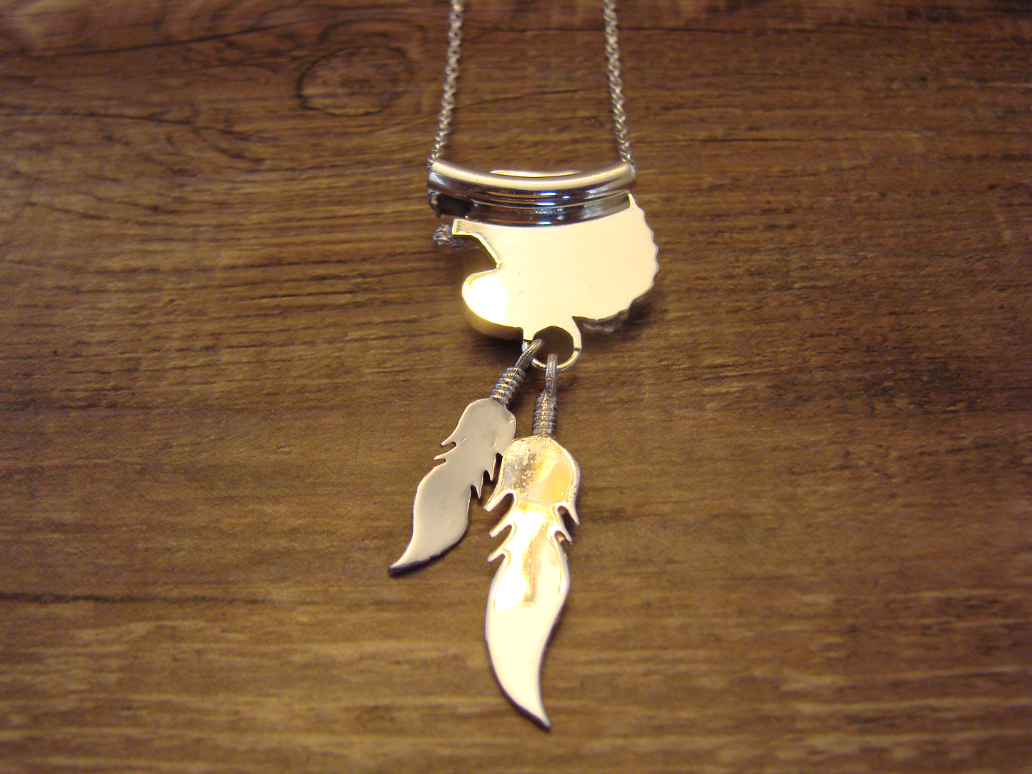 Native American Sterling Silver & Turquoise Wolf Necklace by Francisco