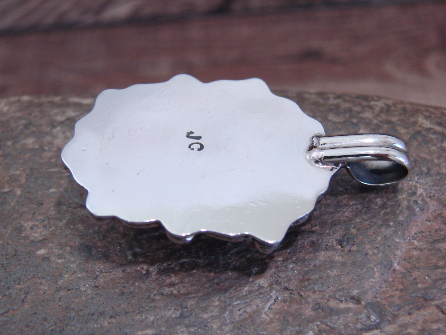 Native American Nickel Silver & Red Howlite Pendant - Cleveland