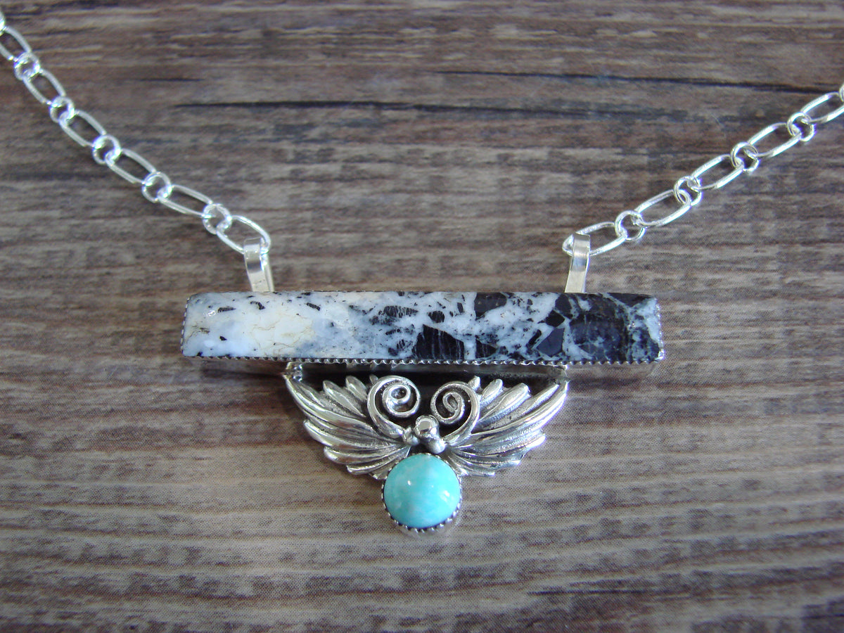 Native American Sterling Silver & White Buffalo Turquoise Link Necklace - Jack