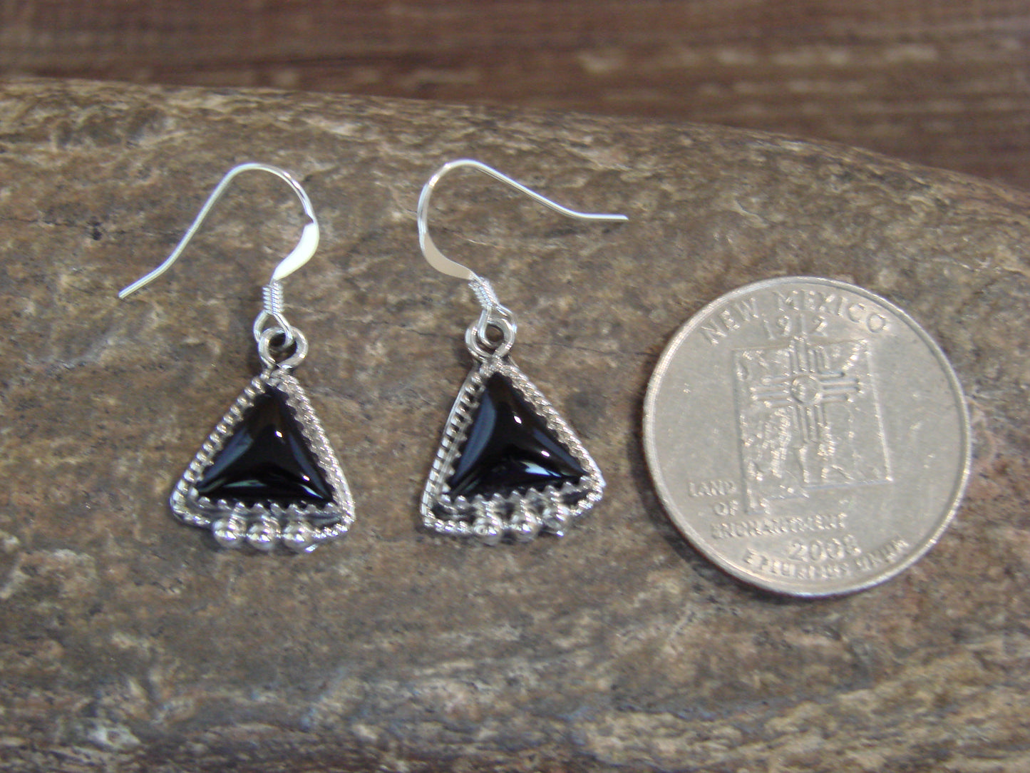 Native American Indian Sterling Silver & Onyx Dangle Earrings by McCarthy