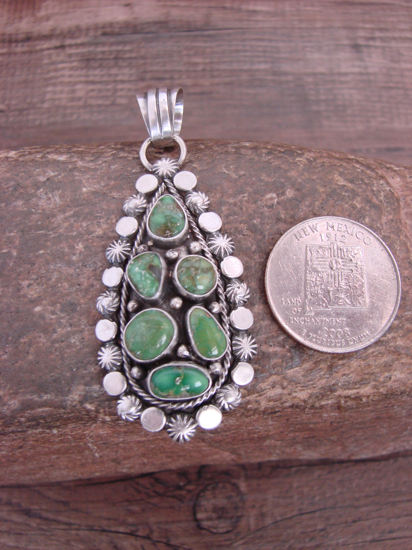 Native American Sterling Silver & Sonoran Turquoise Cluster Pendant by Gordon