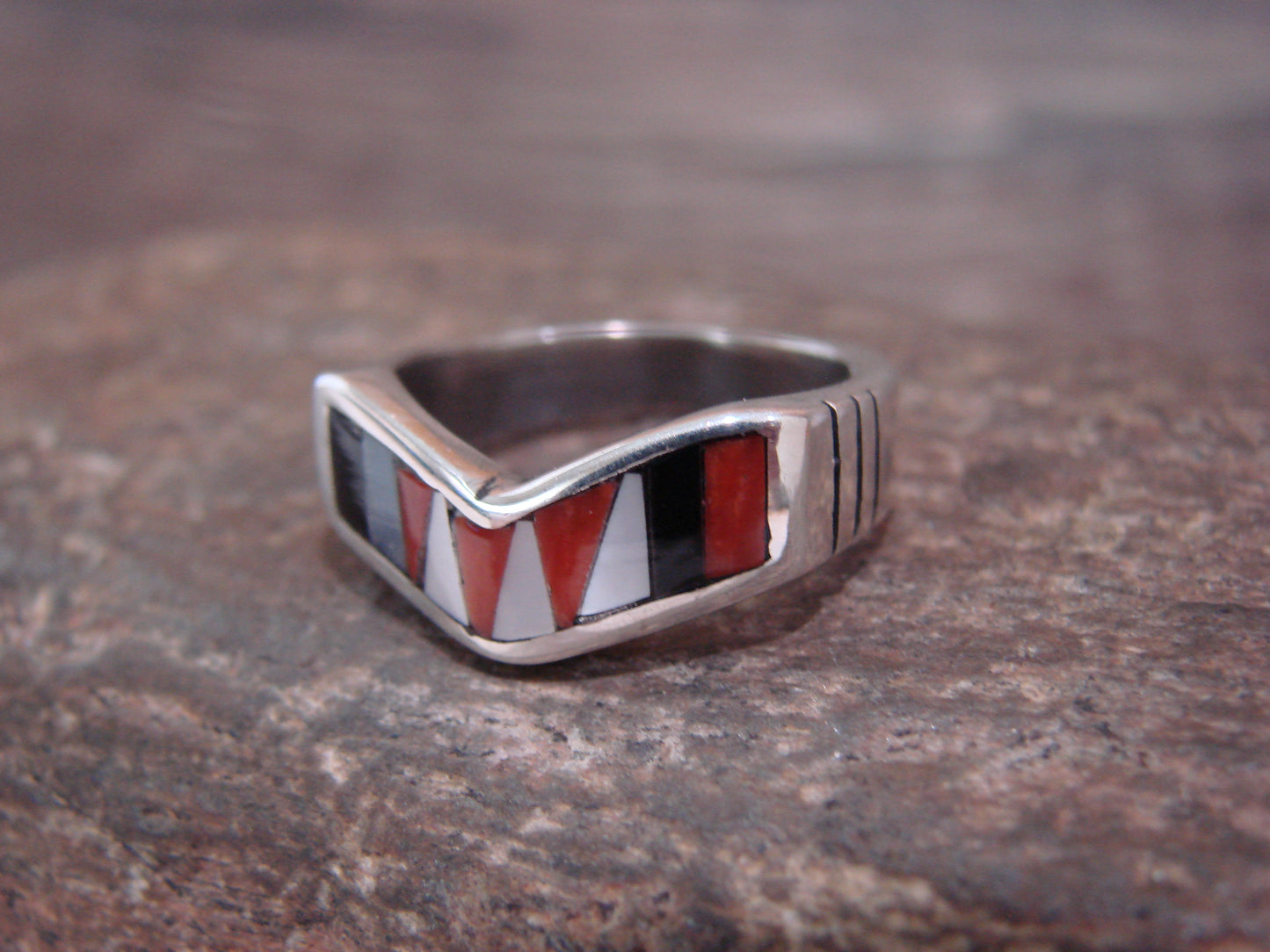 Native American Sterling Silver & Multi Stone Inlay Ring by Leekity - Size 6.5