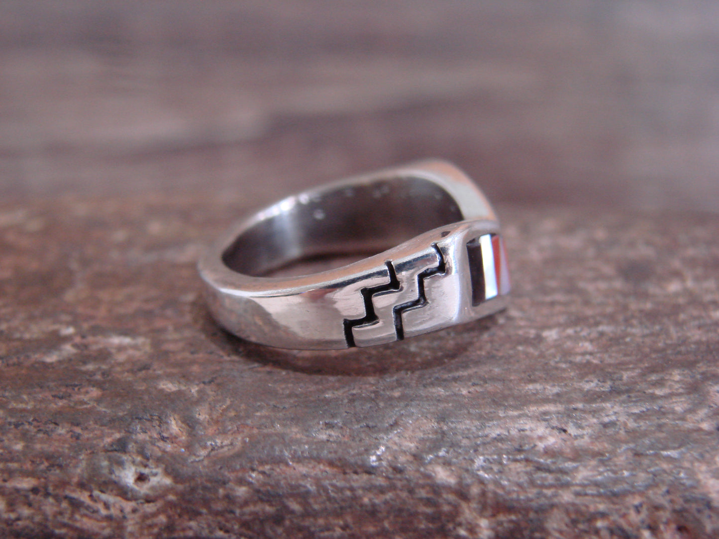 Native American Sterling Silver & Multi Stone Inlay Ring by Leekity - Size 6.5