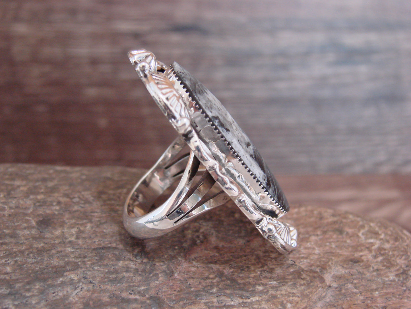 Native American Sterling Silver & White Buffalo Turquoise Ring - Delgarito- Size 6.5