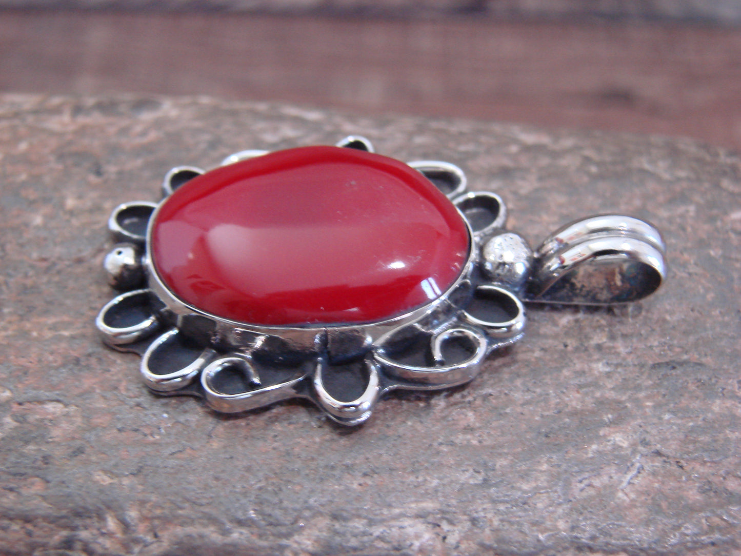 Native American Nickel Silver & Red Howlite Pendant - Cleveland