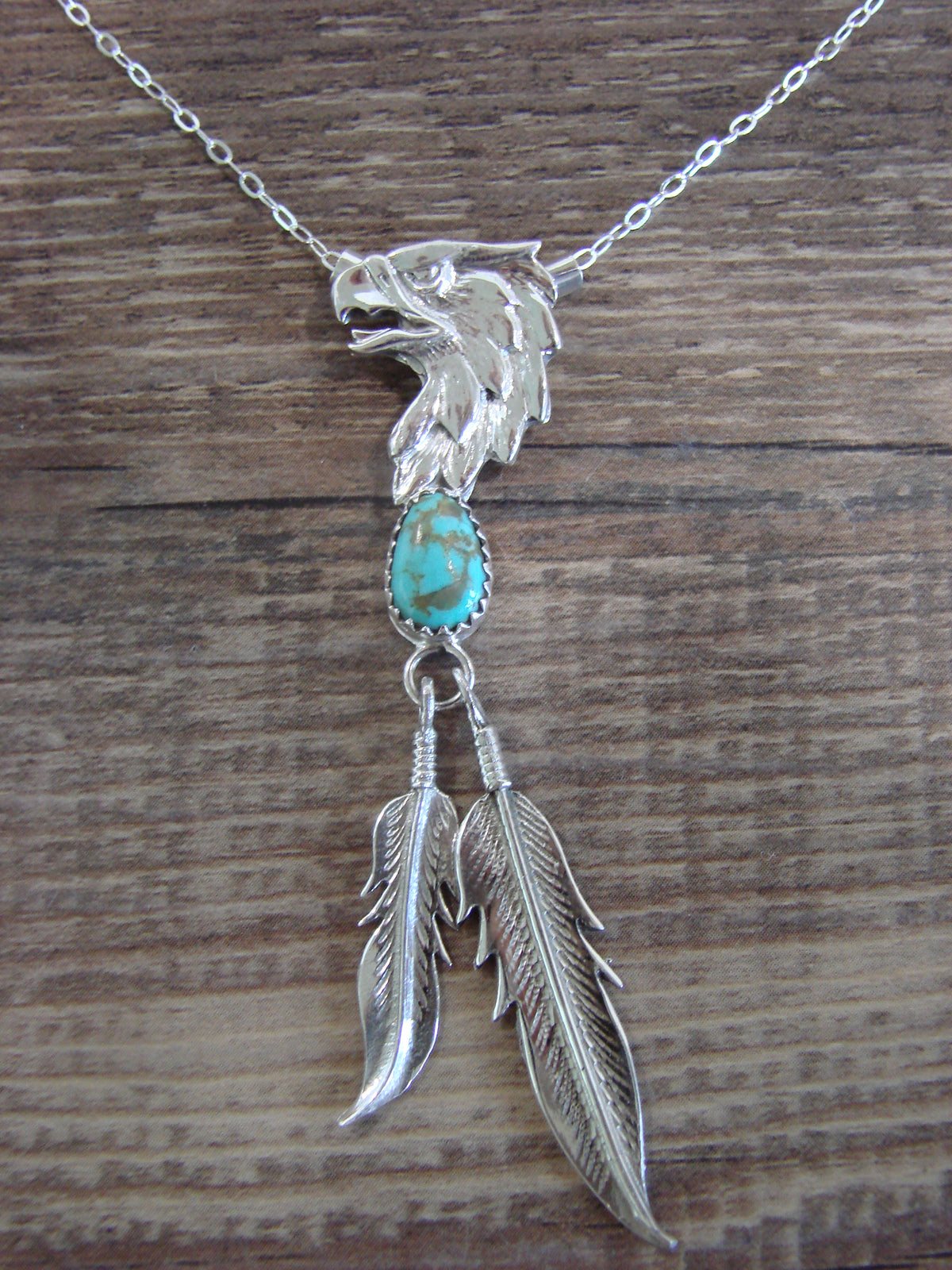 Native American Sterling Silver & Turquoise Eagle Necklace - Francisco
