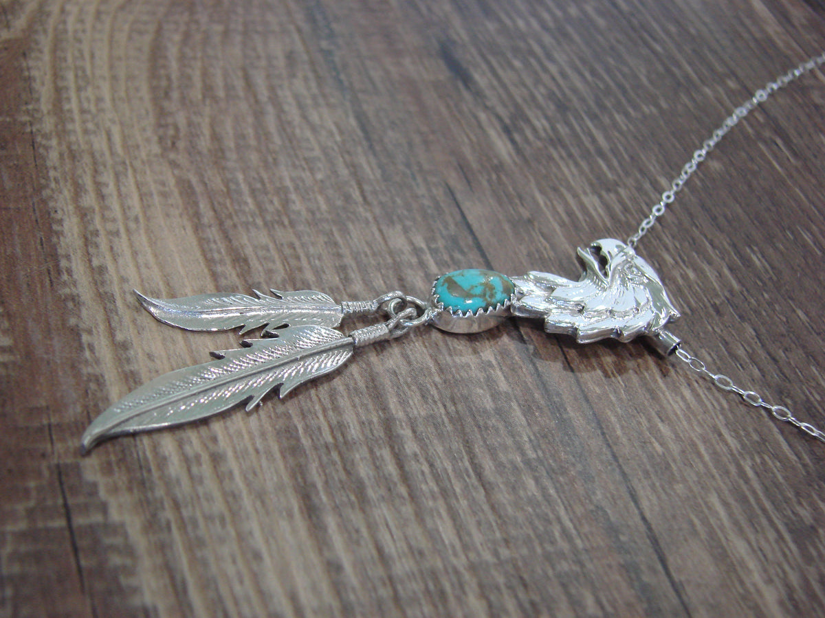 Native American Sterling Silver & Turquoise Eagle Necklace - Francisco