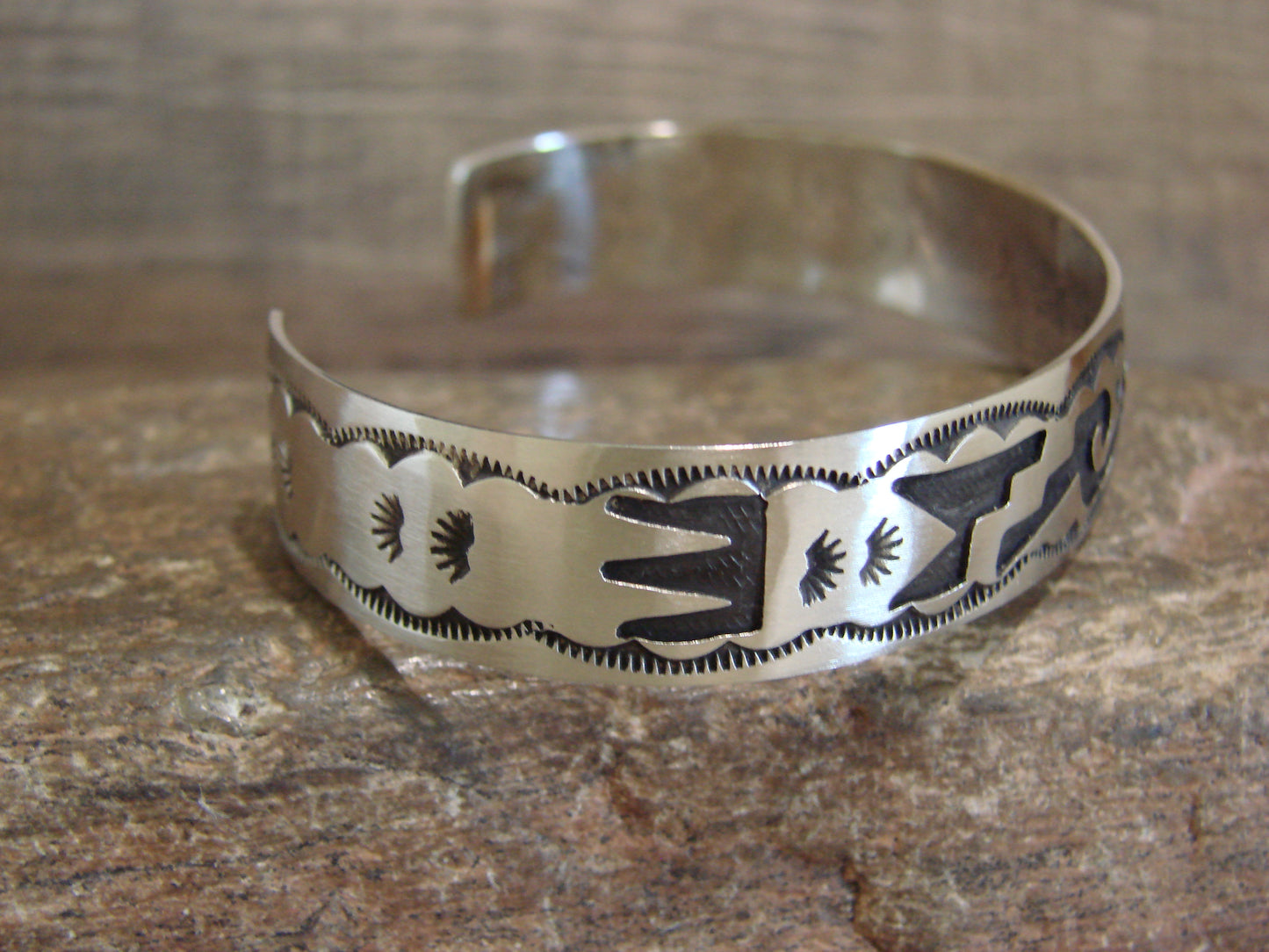Native American Sterling Silver Petroglyph Bracelet by Begay