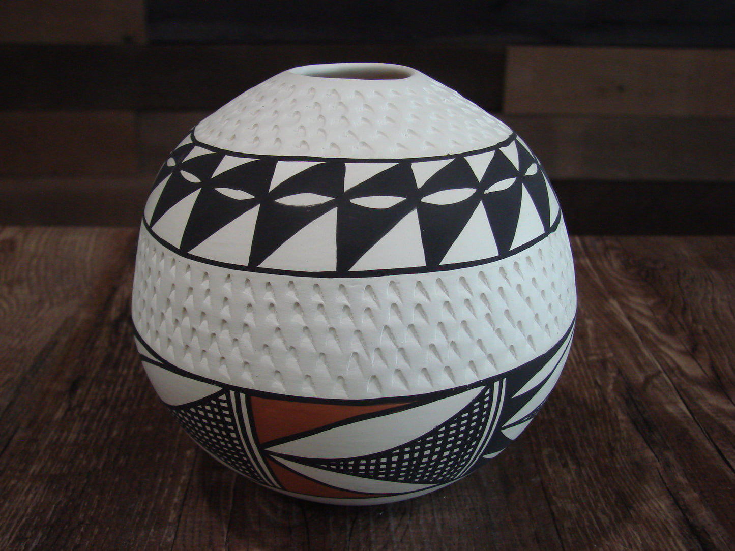 Native American Acoma Fine Line Hand Painted Pottery by B. Garcia