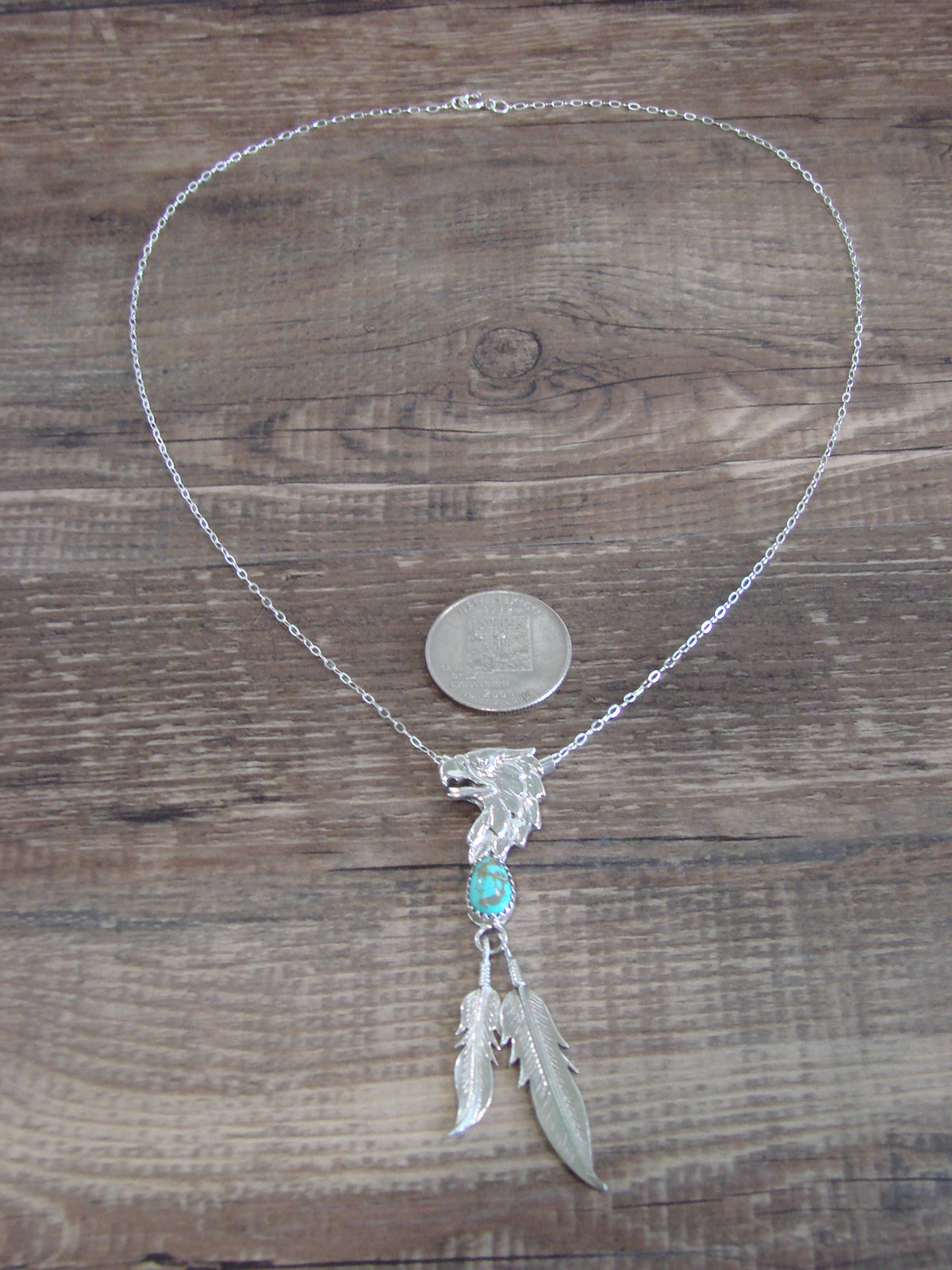 Native American Sterling Silver & Turquoise Eagle Necklace - Francisco