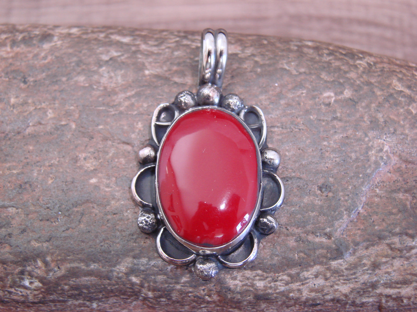 Native American Nickel Silver & Red Howlite Pendant - Cleveland
