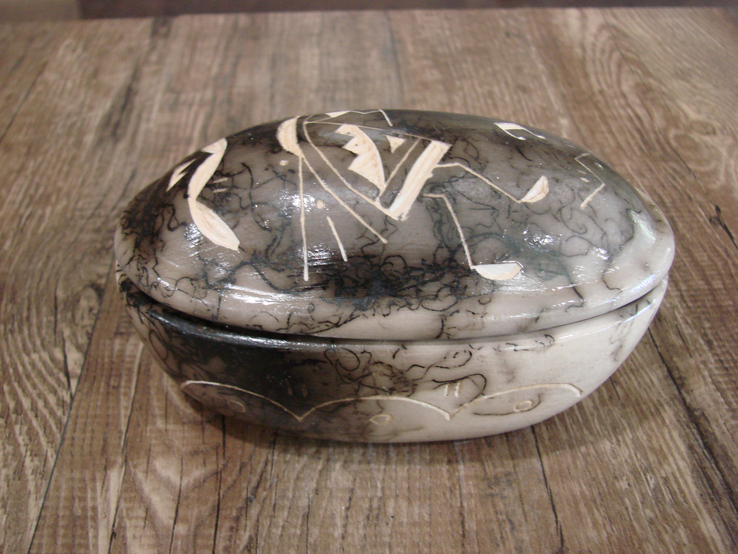 Native American Pottery Horse Hair Jewelry Trinket Box by Vail