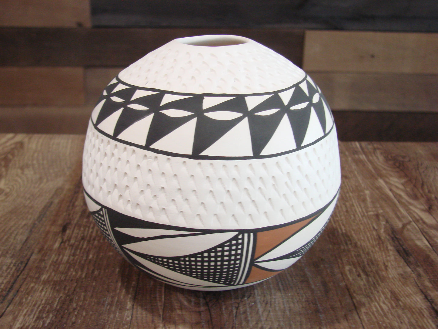 Native American Acoma Fine Line Hand Painted Pottery by B. Garcia