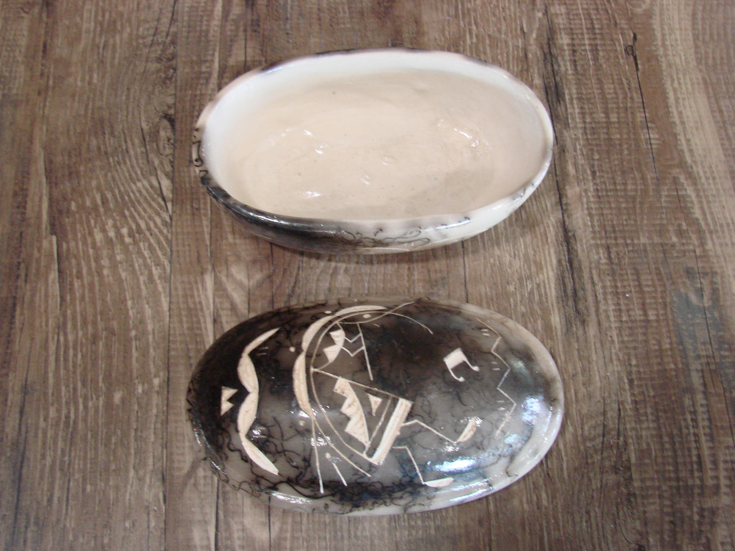 Native American Pottery Horse Hair Jewelry Trinket Box by Vail