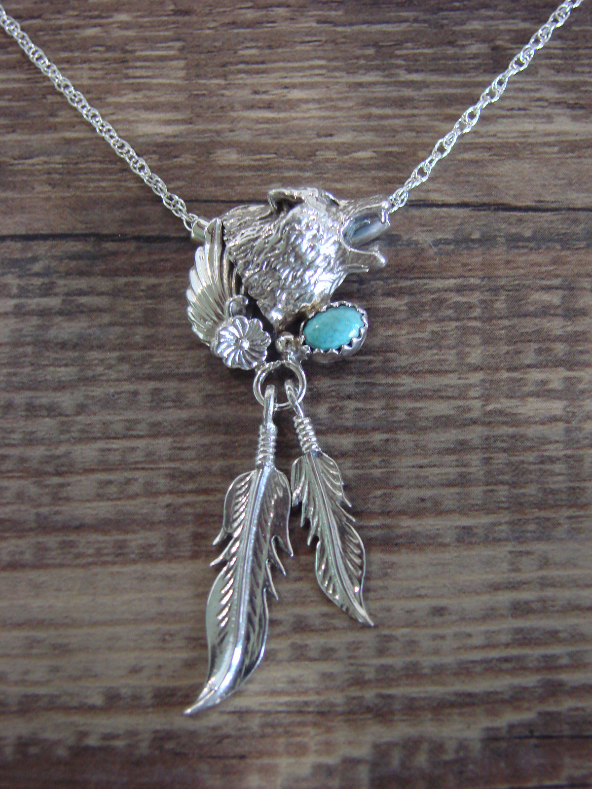 Native American Sterling Silver & Turquoise Wolf Necklace - Francisco