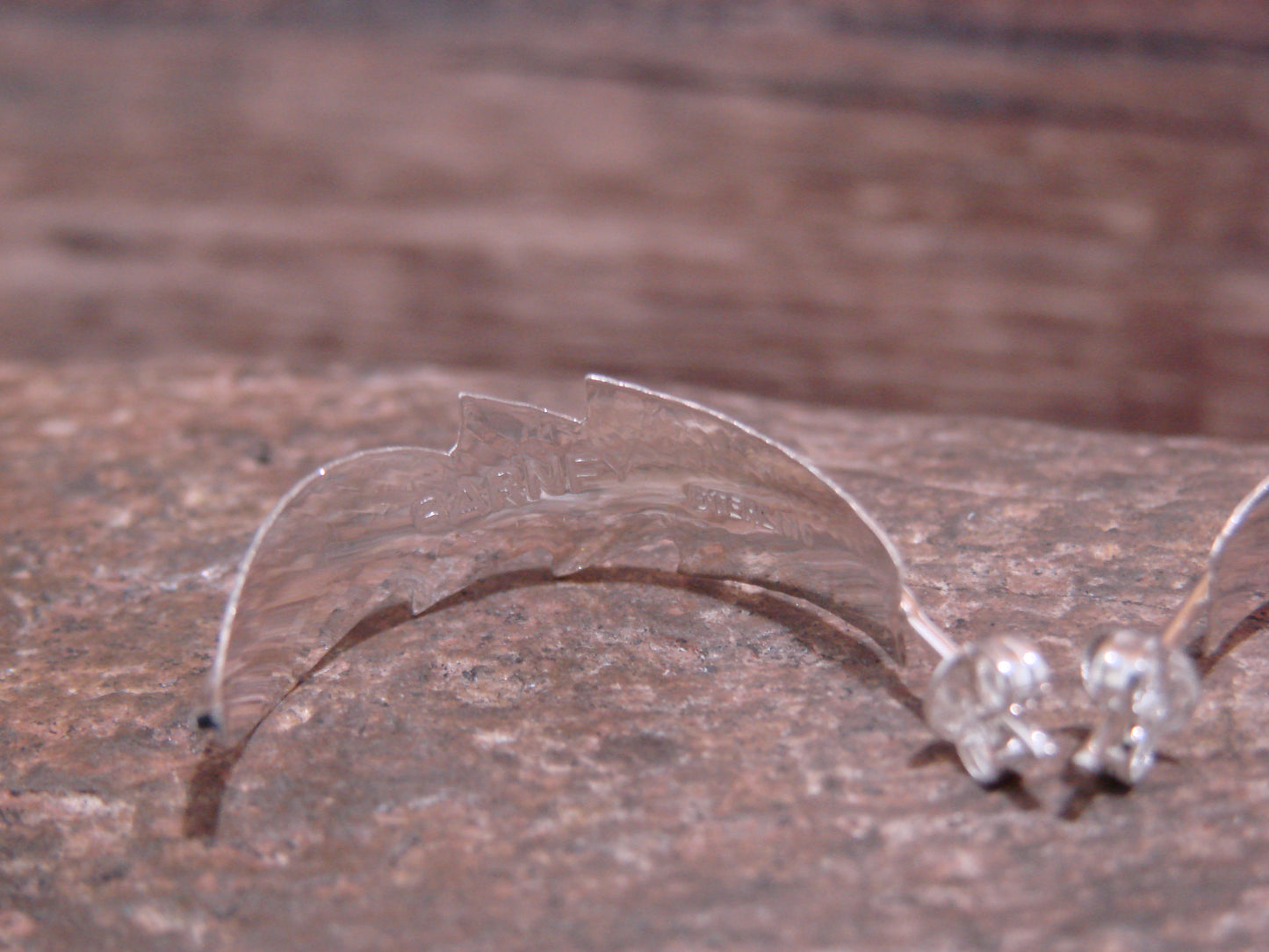 Native American Sterling Silver Feather Hoop Post Earrings Signed Barney