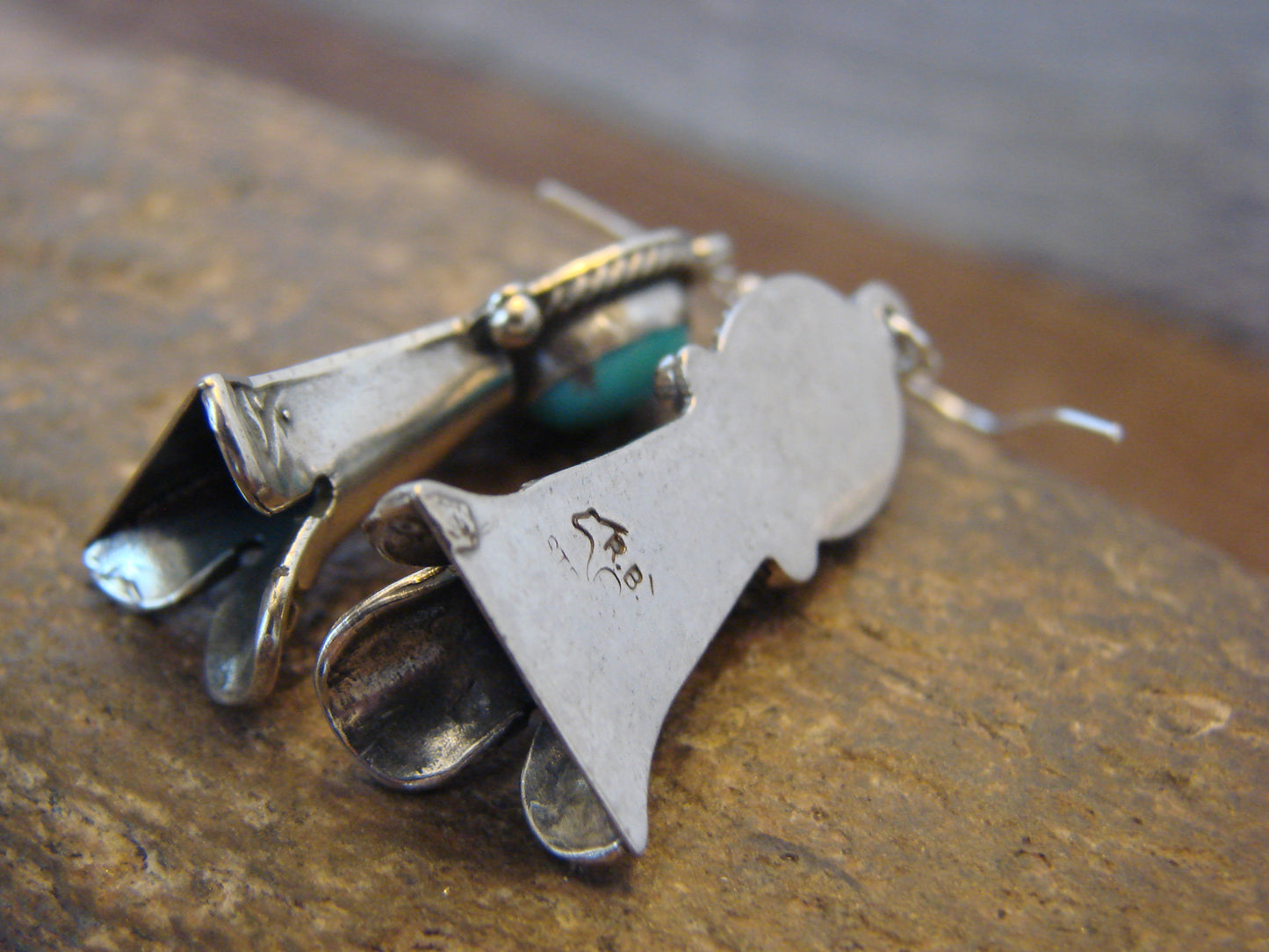 Native American Sterling Silver Turquoise Squash Blossom Dangle Earrings - McCarthy