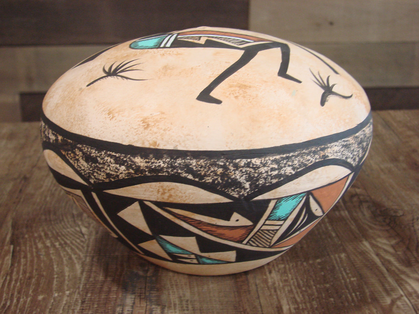 Native American Hand Painted Acoma Flute Player Pottery Signed WB