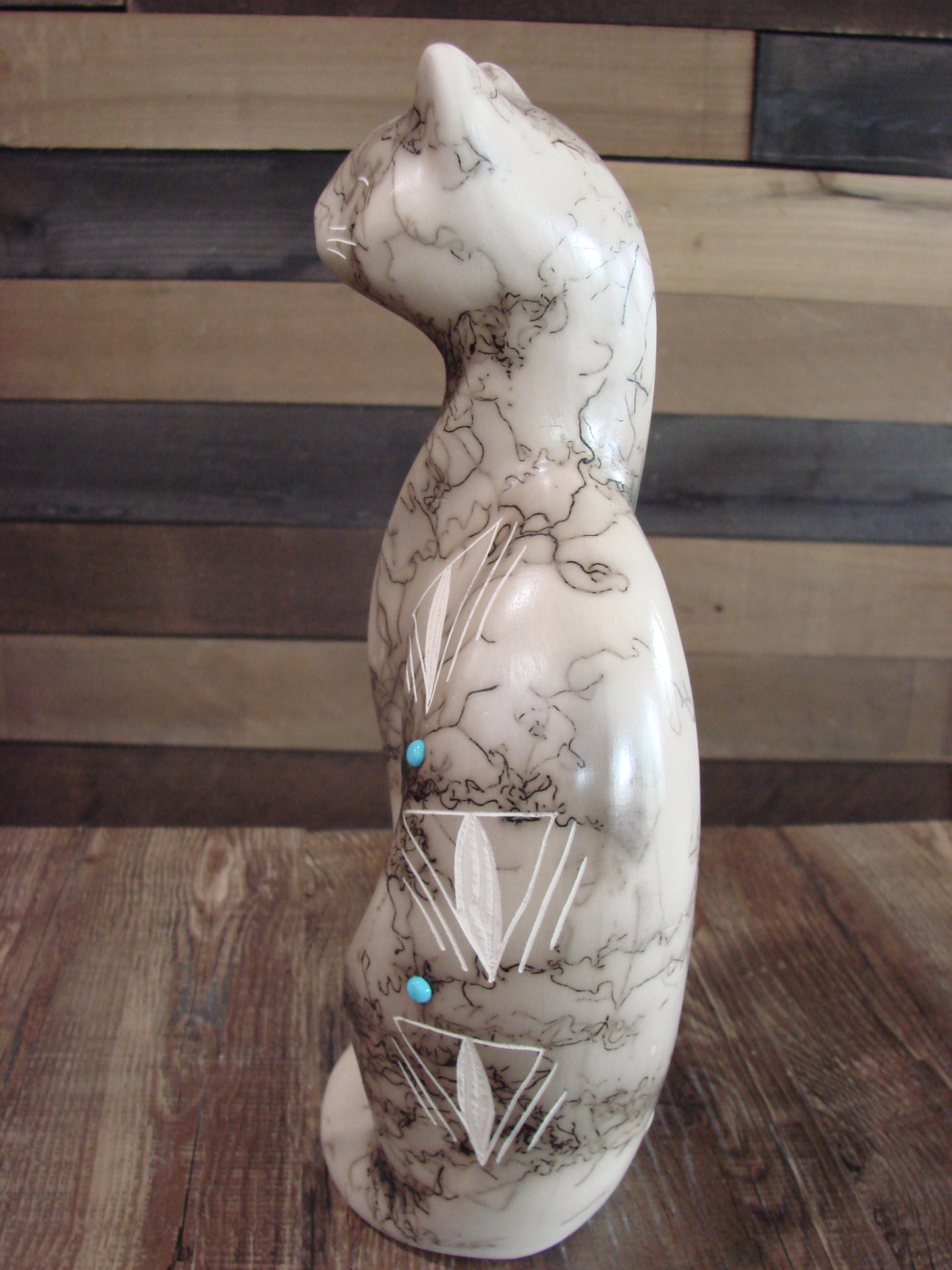 Native American Navajo Pottery Horse Hair Cat Sculpture by Vail