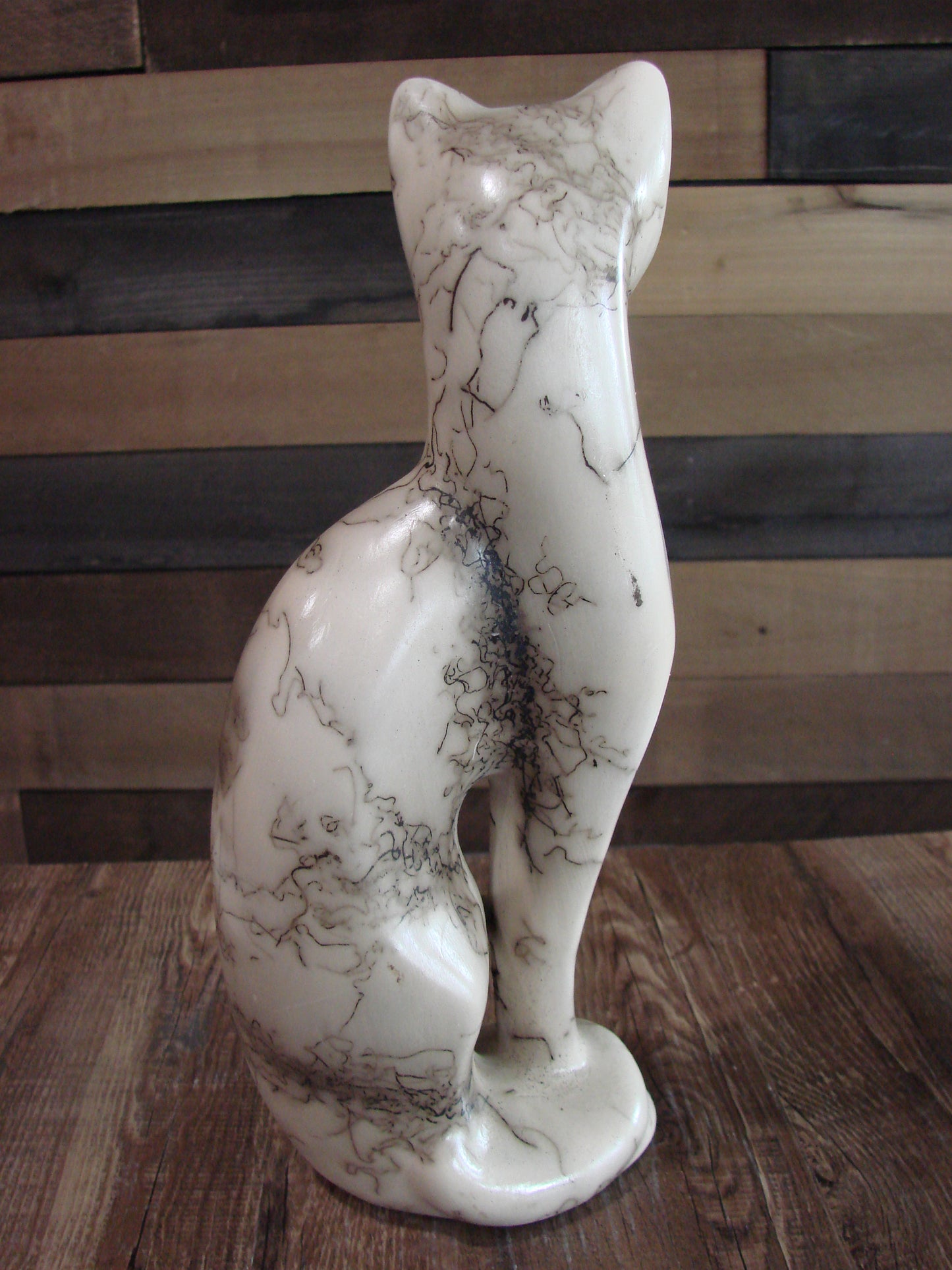 Native American Navajo Pottery Horse Hair Cat Sculpture by Vail