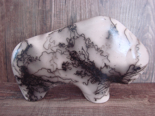 Navajo Pottery Horse Hair Buffalo Sculpture by Vail