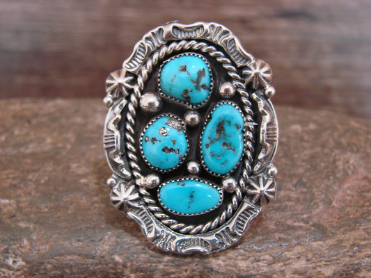 Native American Sterling Silver & Turquoise Cluster Ring by Becenti - Size 6.5