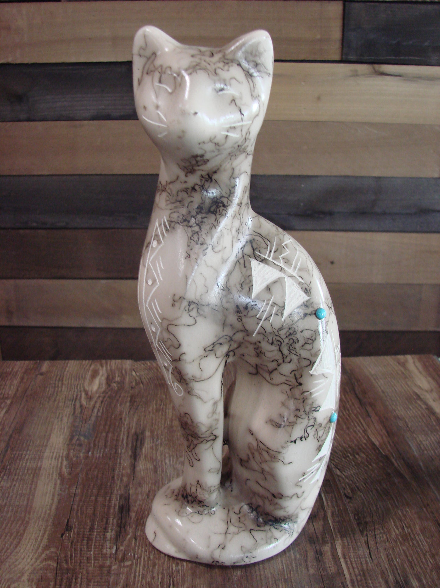 Native American Navajo Pottery Horse Hair Cat Sculpture by Vail