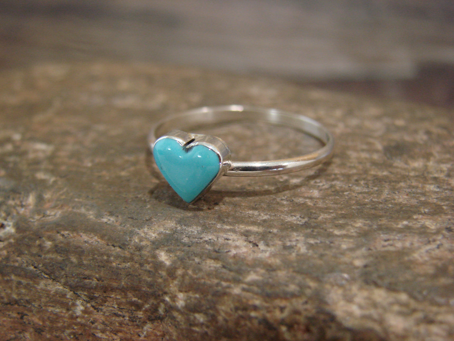 Native American Sterling Silver & Turquoise Heart Ring by Laate - Size 6