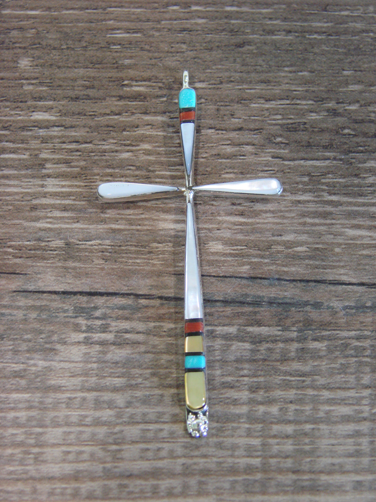 Native American Sterling Silver Multi Stone Inlay Cross Pendant by Noche