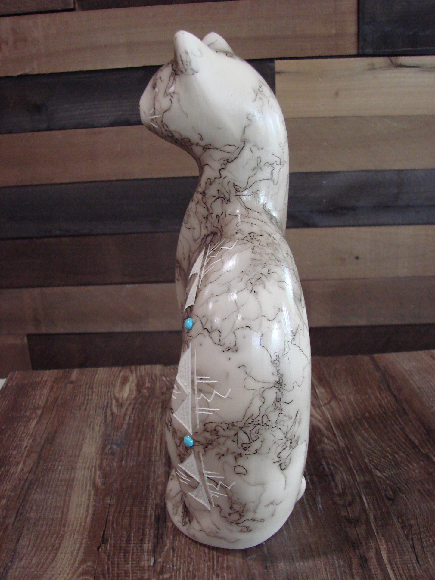 Native American Navajo Pottery Horse Hair Cat Sculpture by Vail