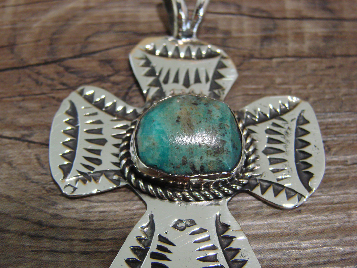 Navajo Indian Nickel Silver & Turquoise Cross Pendant - Cleveland