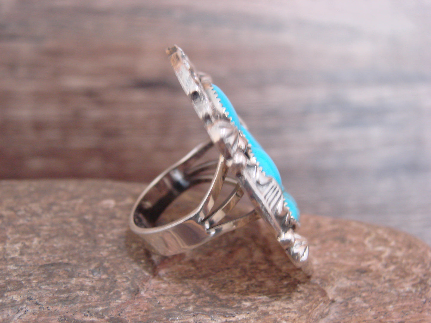 Native American Sterling Silver & Turquoise Cluster Ring by Becenti - Size 6.5