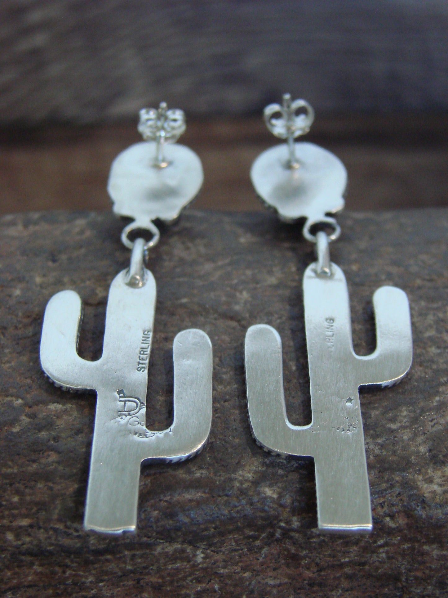 Native American Sterling Silver Turquoise Cactus Post Earrings - McCarthy