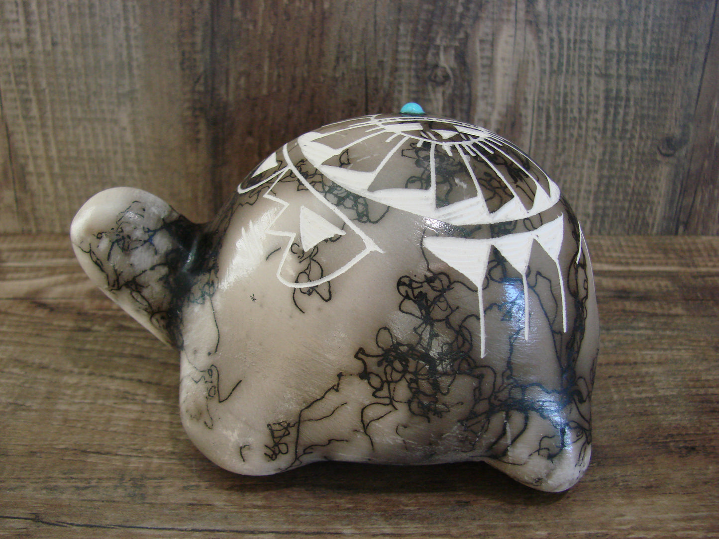 Native American Navajo Indian Pottery Horse Hair Turtle Sculpture by Vail