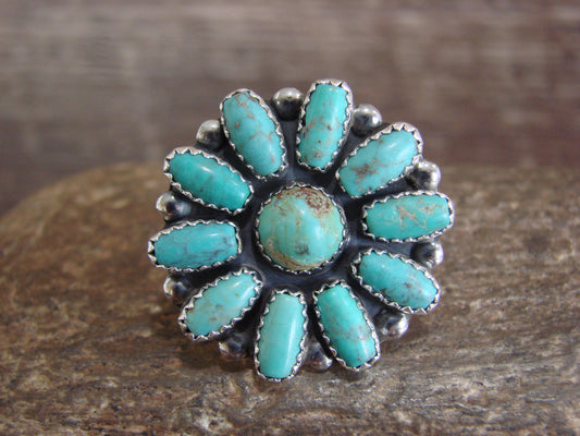 Native American Sterling Silver Turquoise Cluster Ring - Perry - Size 6