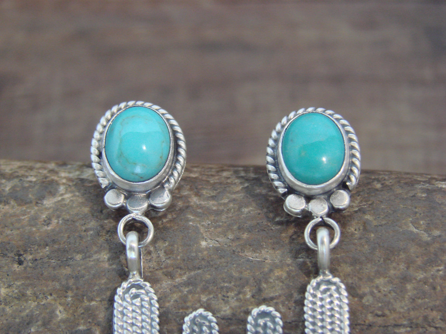 Native American Sterling Silver Turquoise Cactus Post Earrings - McCarthy