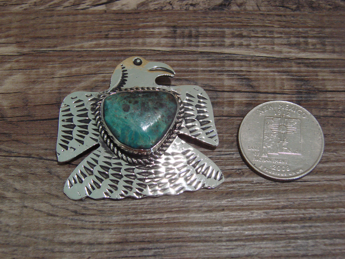 Navajo Indian Nickel Silver & Turquoise Eagle Pendant - Cleveland