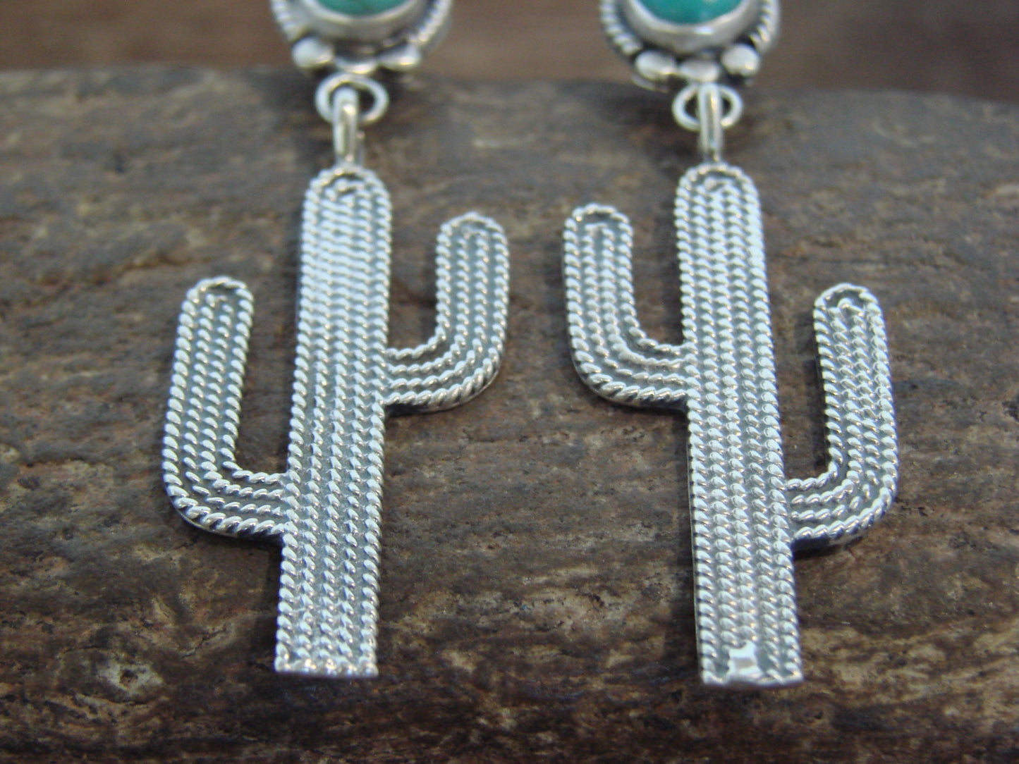 Native American Sterling Silver Turquoise Cactus Post Earrings - McCarthy