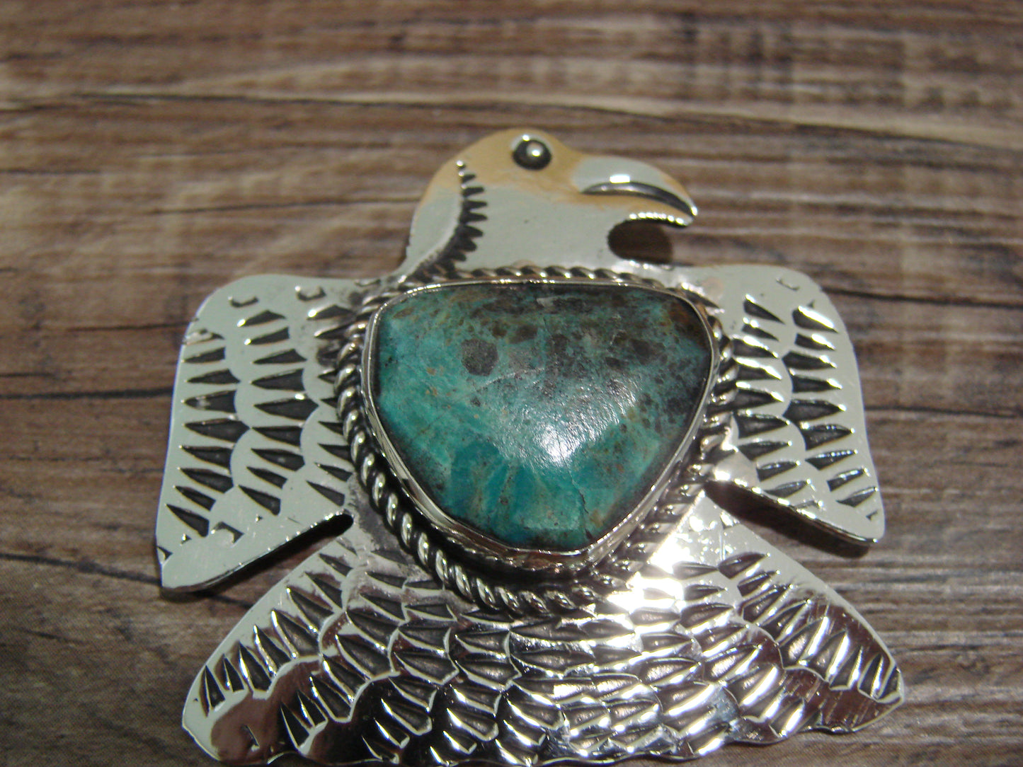 Navajo Indian Nickel Silver & Turquoise Eagle Pendant - Cleveland
