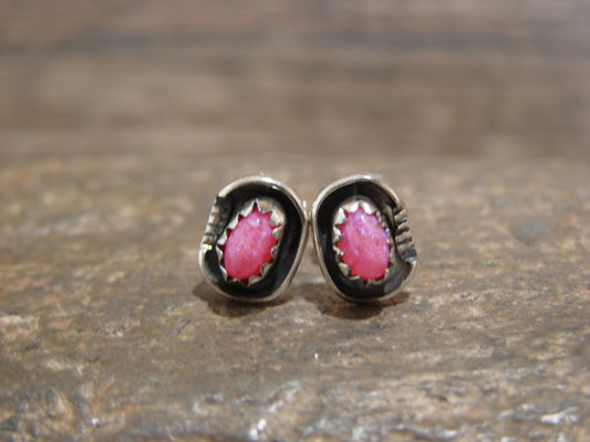 Native American Sterling Silver Pink Opal Stud Post Earrings - Spencer