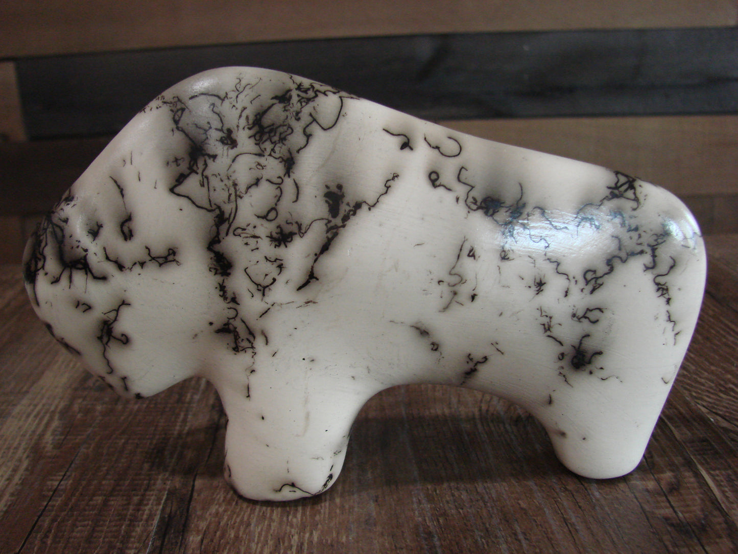 Native American Navajo Pottery Horse Hair Buffalo Sculpture by Vail